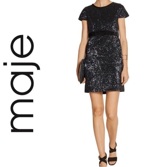 MAJE Ketsia Midnight Blue Sequined Mini Dress NWOT - Picture 1 of 10